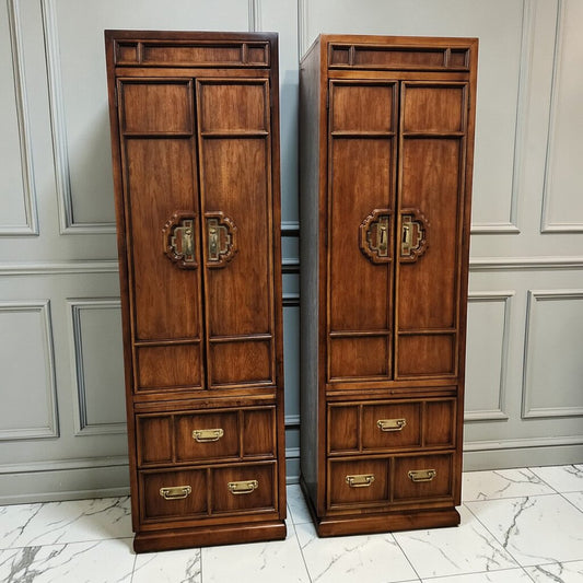 7870-7871 Mid Century Modern Chinoiserie Tall Cabinets