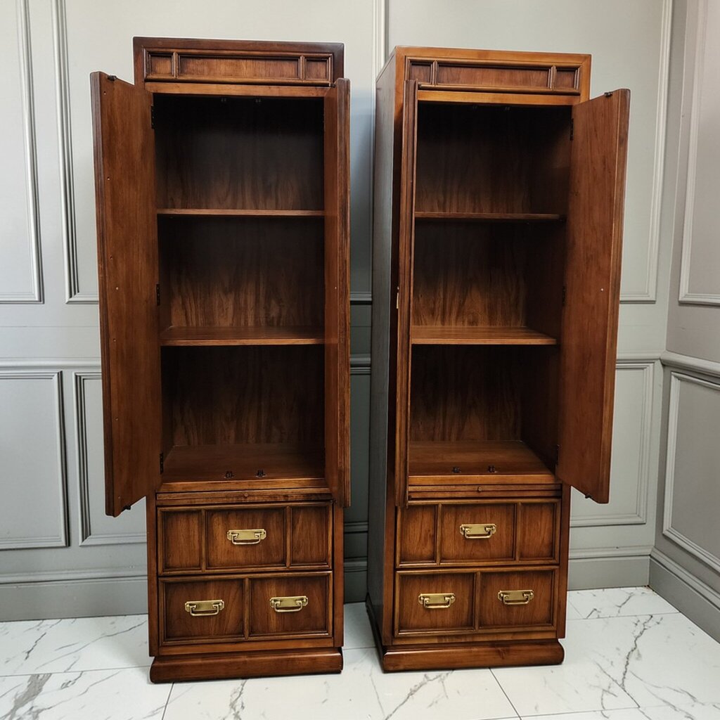 7870-7871 Mid Century Modern Chinoiserie Tall Cabinet