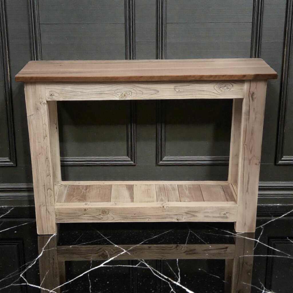 7873 Handcrafted Solid Wood 2 Tier #Console