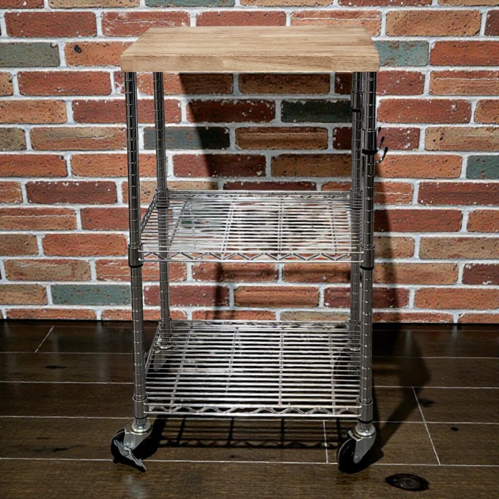 7875 Chrome and Butcher Block Rolling Kitchen #Island