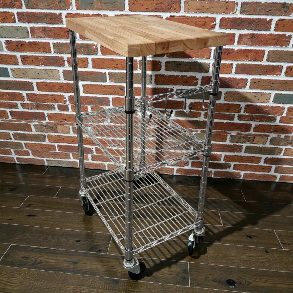 7875 Chrome and Butcher Block Rolling Kitchen #Island