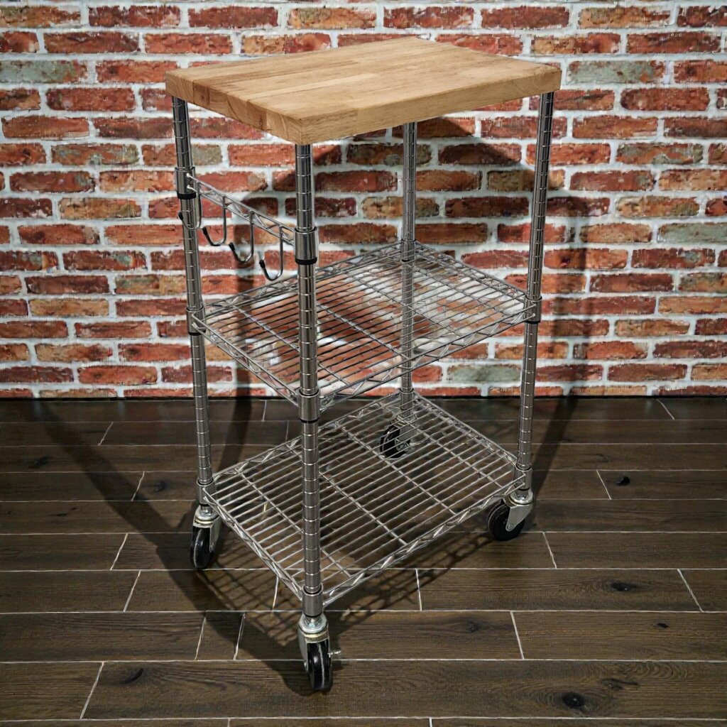 7875 Chrome and Butcher Block Rolling Kitchen #Island