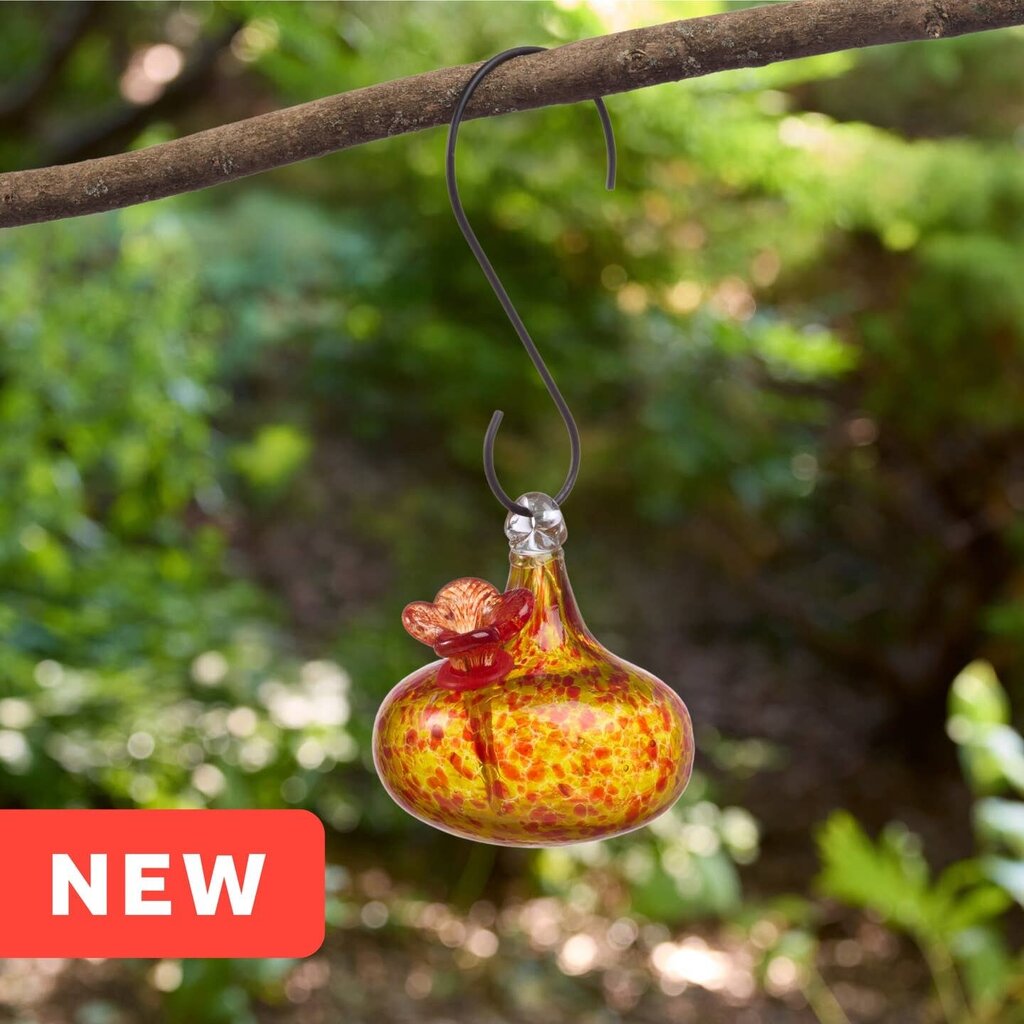 Teardrop Yellow Art Glass Hummingbird Feeder New * Garden