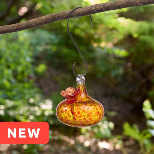 Teardrop Yellow Art Glass Hummingbird Feeder New * Garden