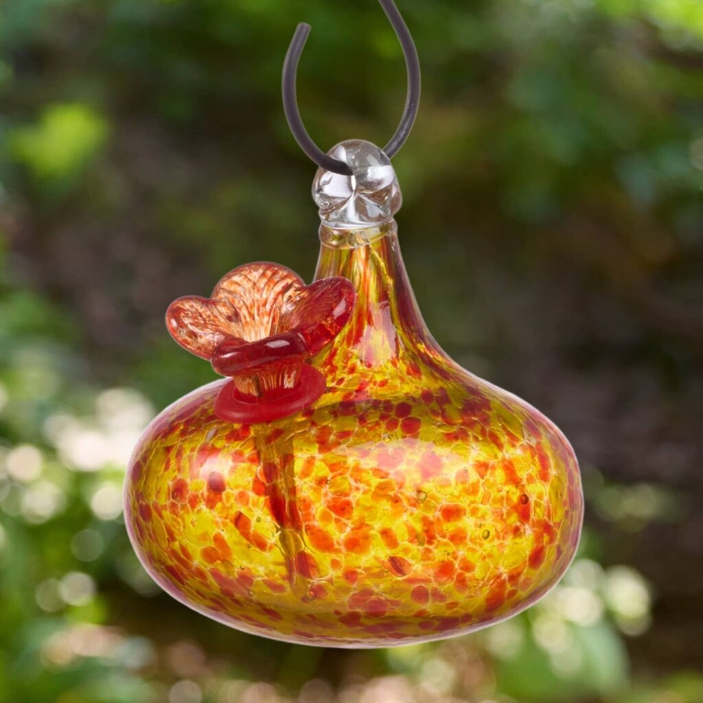 Teardrop Yellow Art Glass Hummingbird Feeder * Garden