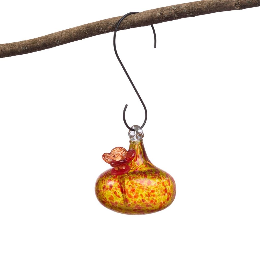 Teardrop Yellow Art Glass Hummingbird Feeder * Garden