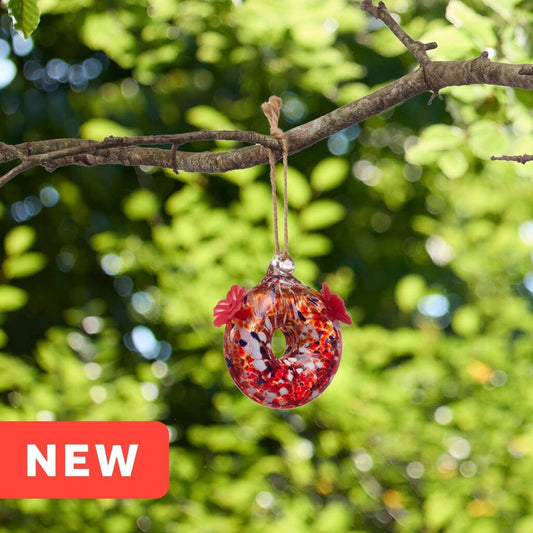 Red Art Glass Hummingbird Feeder New * Garden
