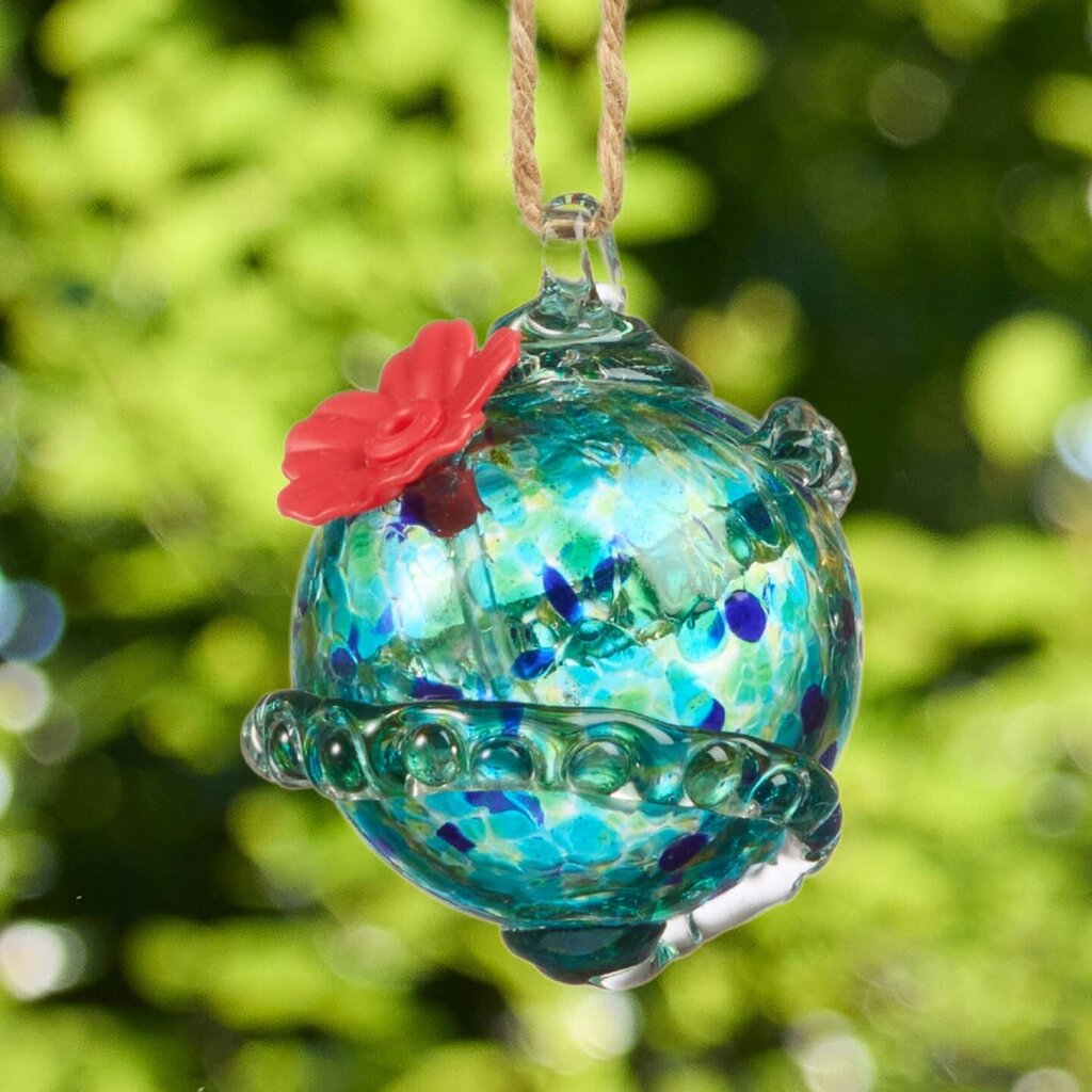 Blue Planet Art Glass Hummingbird Feeder * Garden