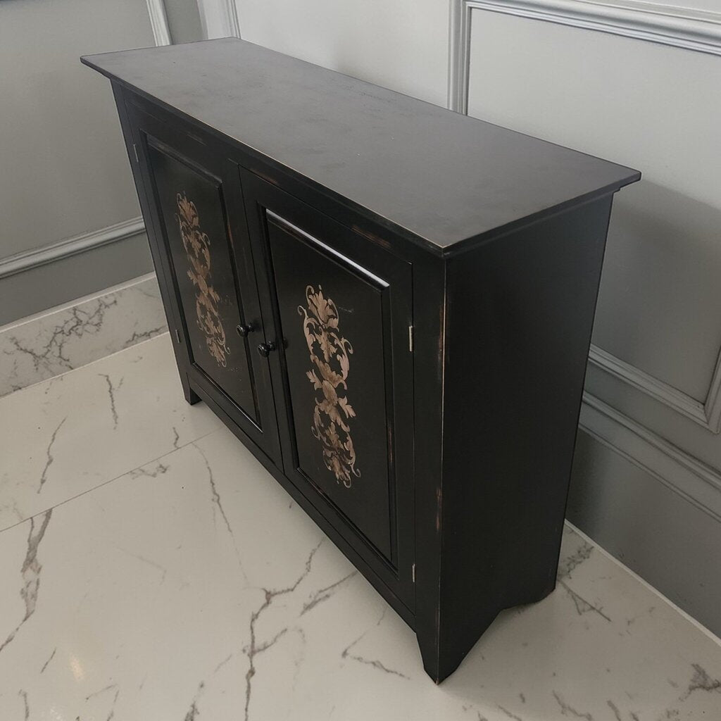 7886 Distresse Black Stenciled 2 Door Accent #Cabinet ~ FURNITURE