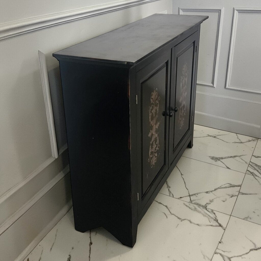 7886 Distresse Black Stenciled 2 Door Accent #Cabinet ~ FURNITURE