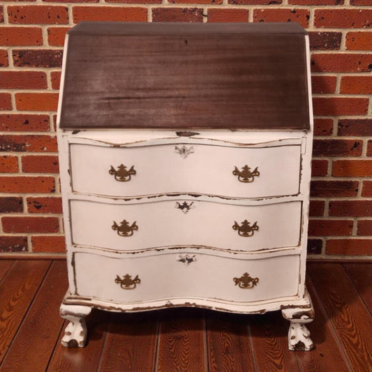 7890 Distressed Chippendale-Style Two-Tone Slant-Front Secretary #Desk