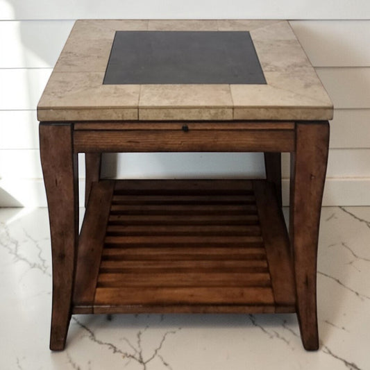 7896 Ashley Furniture Hamlyn Square End Table with Inset Stone Top Used ~ FURNITURE