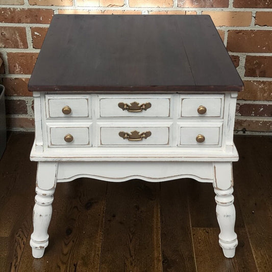 7898 Distressed Two-Tone French Provincial Style End #Table Used ~ FURNITURE