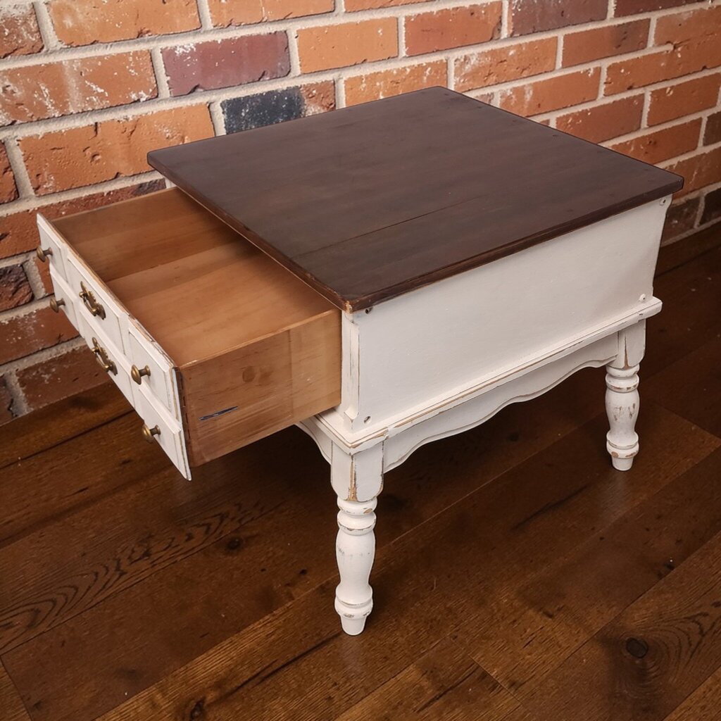 7898 Distressed Two-Tone French Provincial Style End #Table