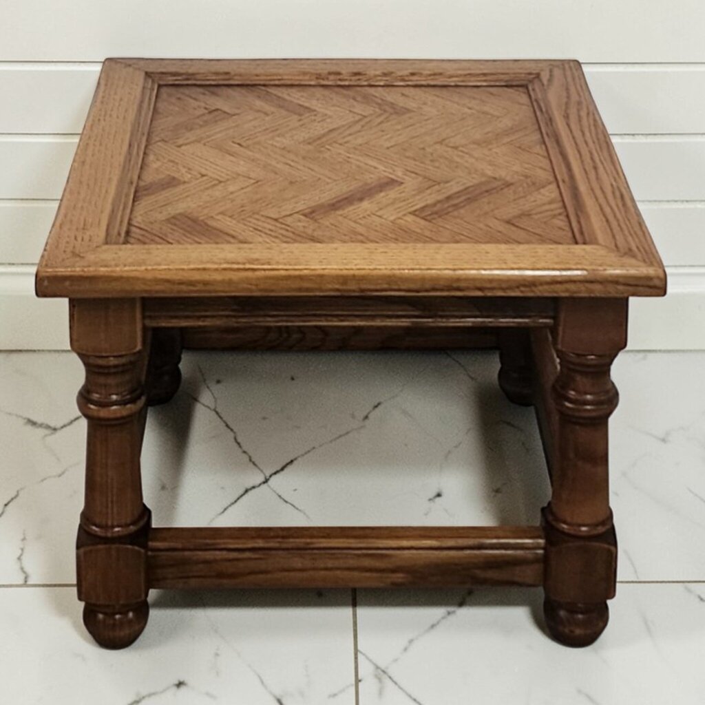 7909 Oak Herringbone Parquet Side Table Used ~ FURNITURE