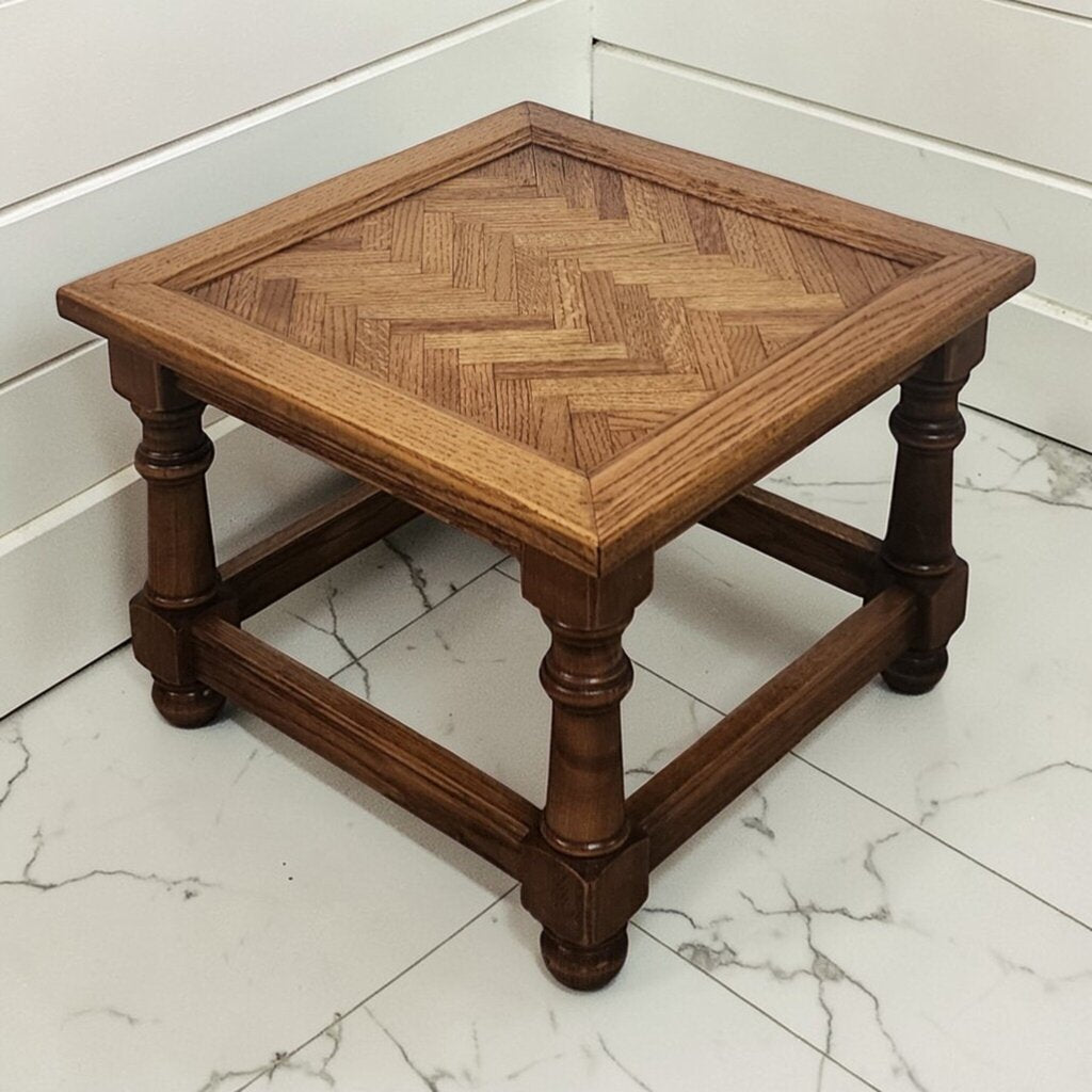 7909 Oak Herringbone Parquet Side Table ~ FURNITURE