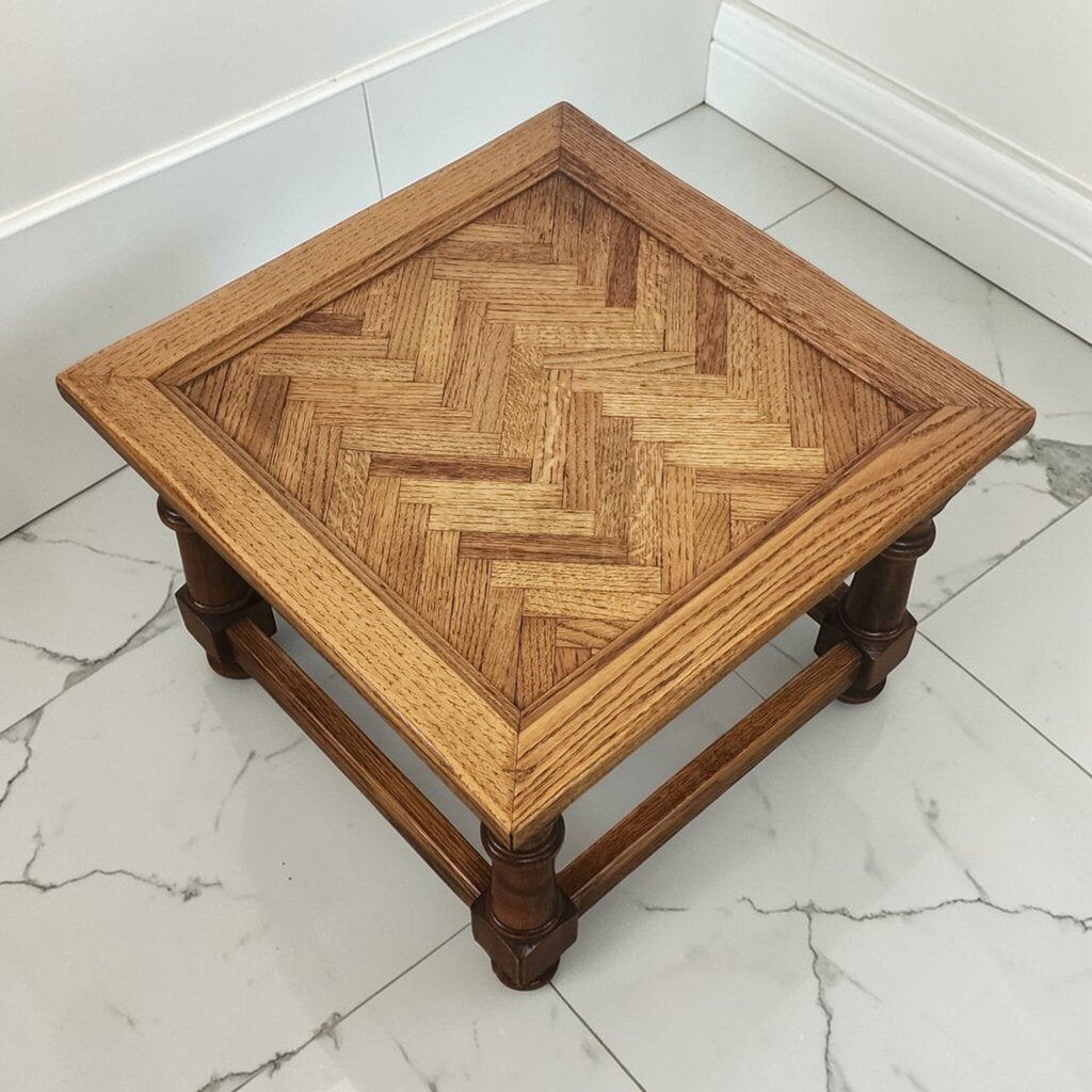 7909 Oak Herringbone Parquet Side Table ~ FURNITURE