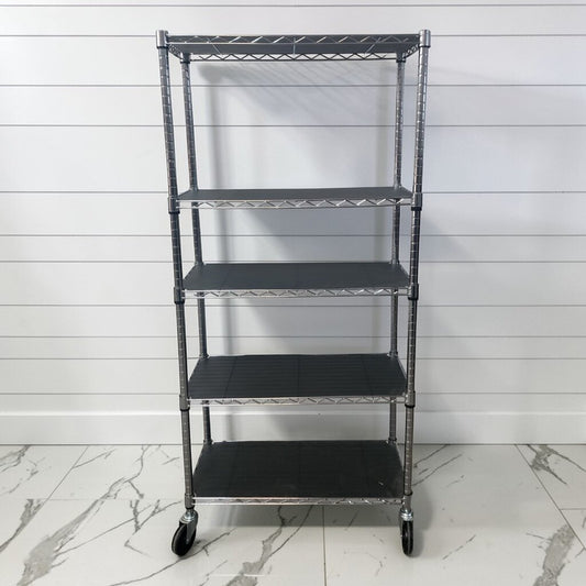 7912 5-Tier Chrome Wire #Shelving Unit with Casters and Liners