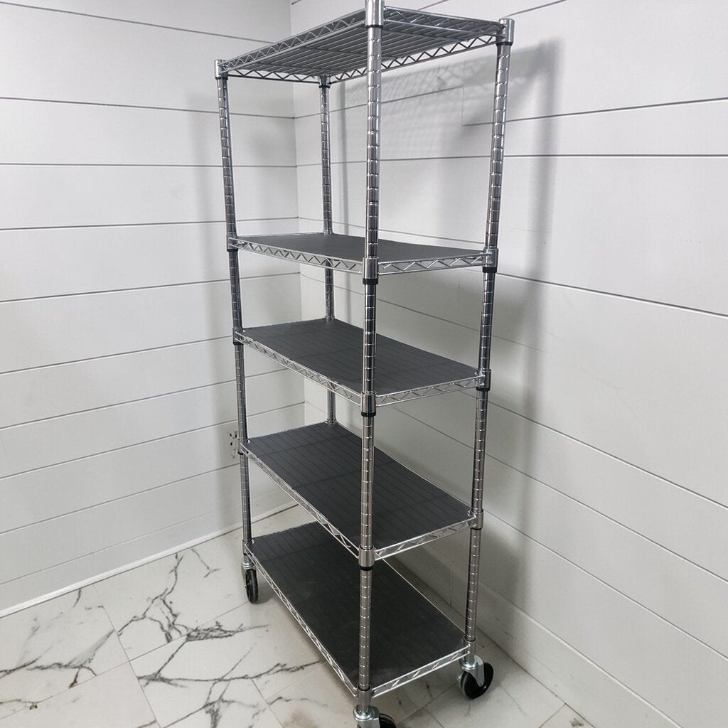 7912 5-Tier Chrome Wire #Shelving Unit with Casters and Liners ~ FURNITURE