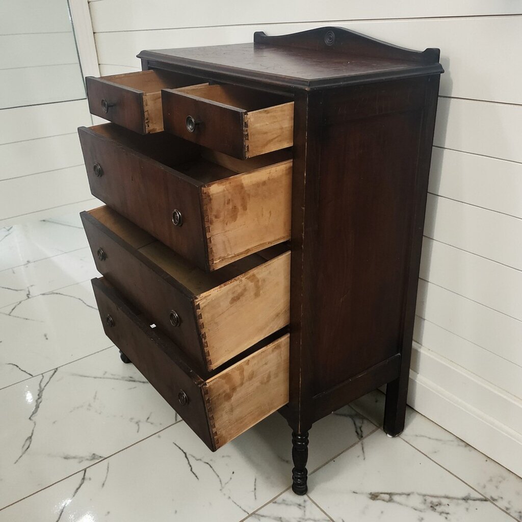 7899 Mid Century Federal Revival Mahogany Tall Boy Dresser