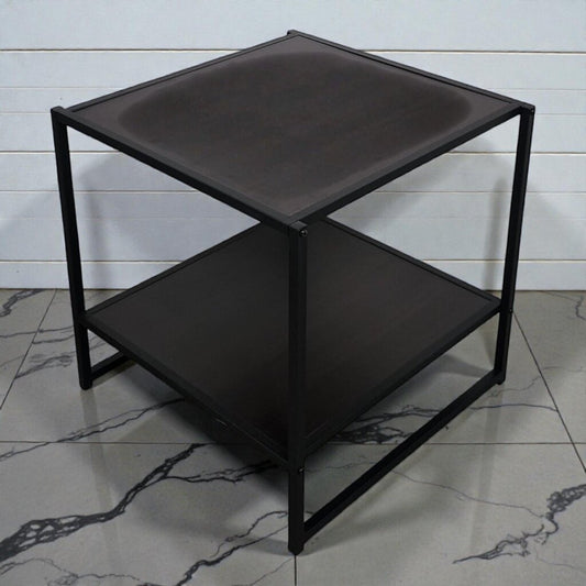 7936 Industrial Metal and Woodgrain 2 Tier Side #Table Used ~ FURNITURE