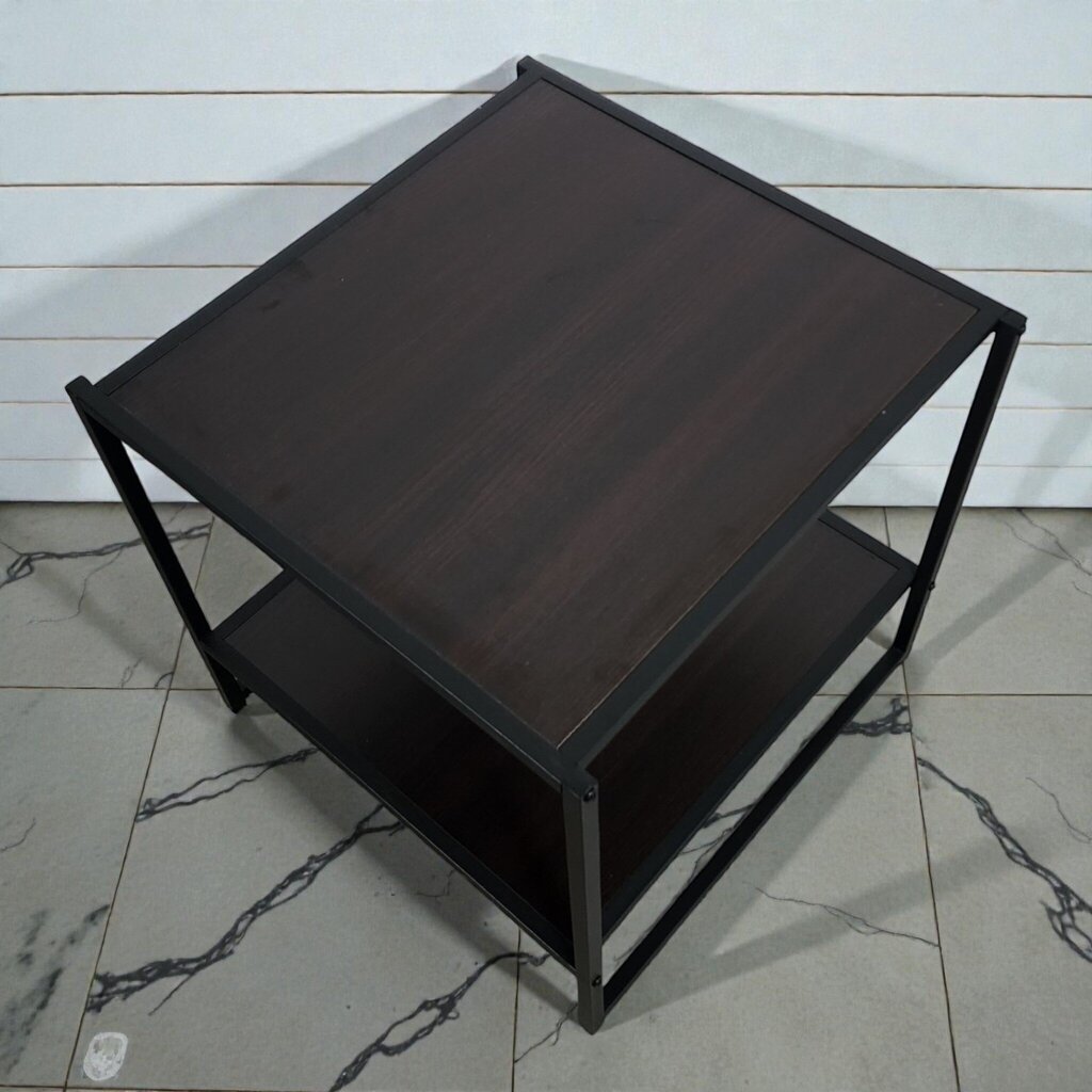 7936 Industrial Metal and Woodgrain 2 Tier Side #Table