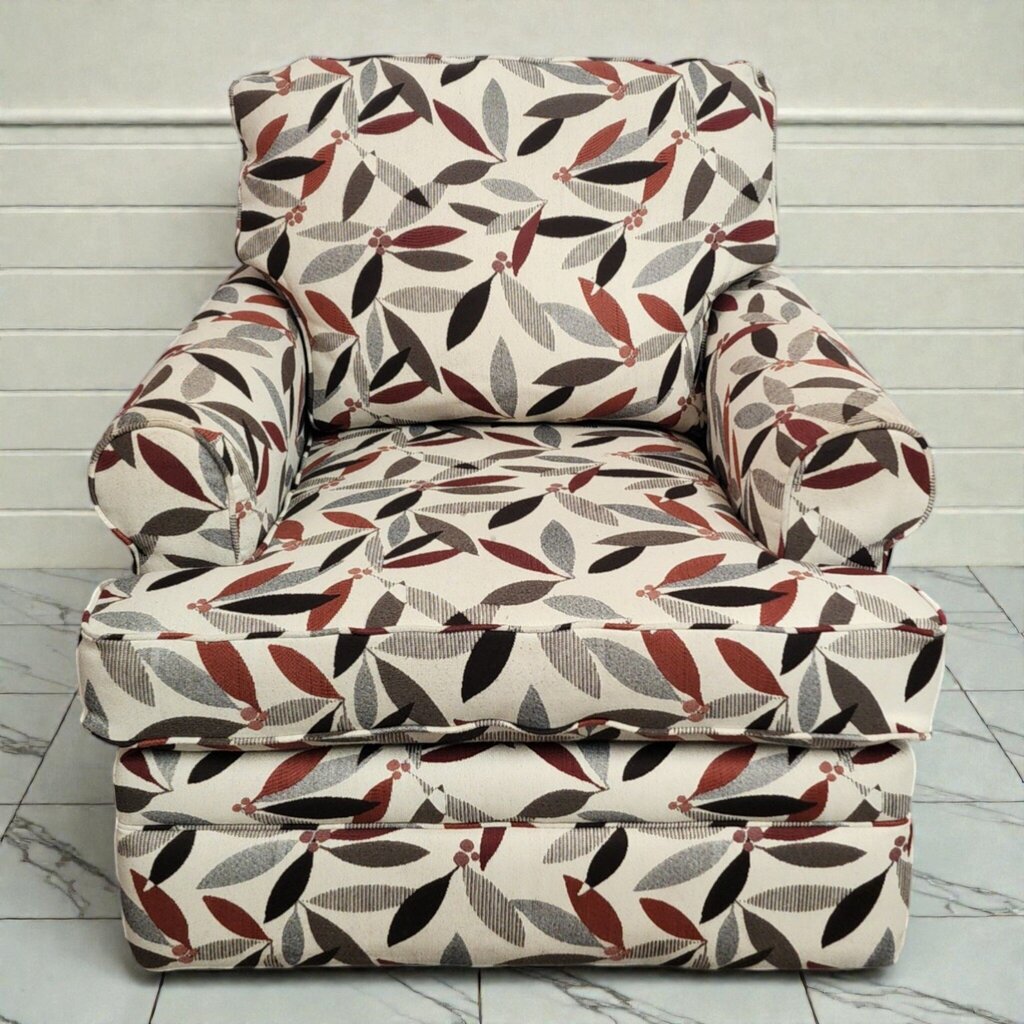 7944 Transitional Upholstered Armchair and Ottoman Set in Botanical Print