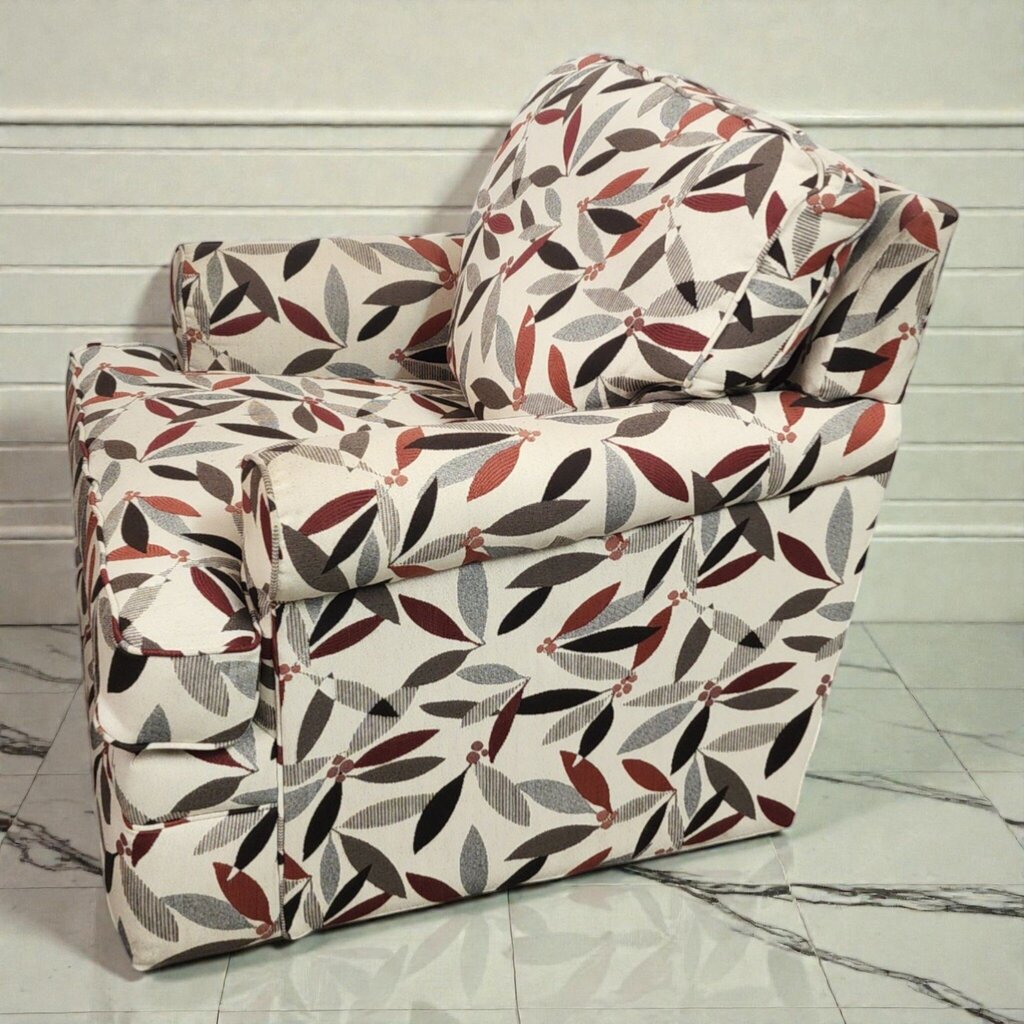 7944 Transitional Upholstered Armchair and Ottoman Set in Botanical Print