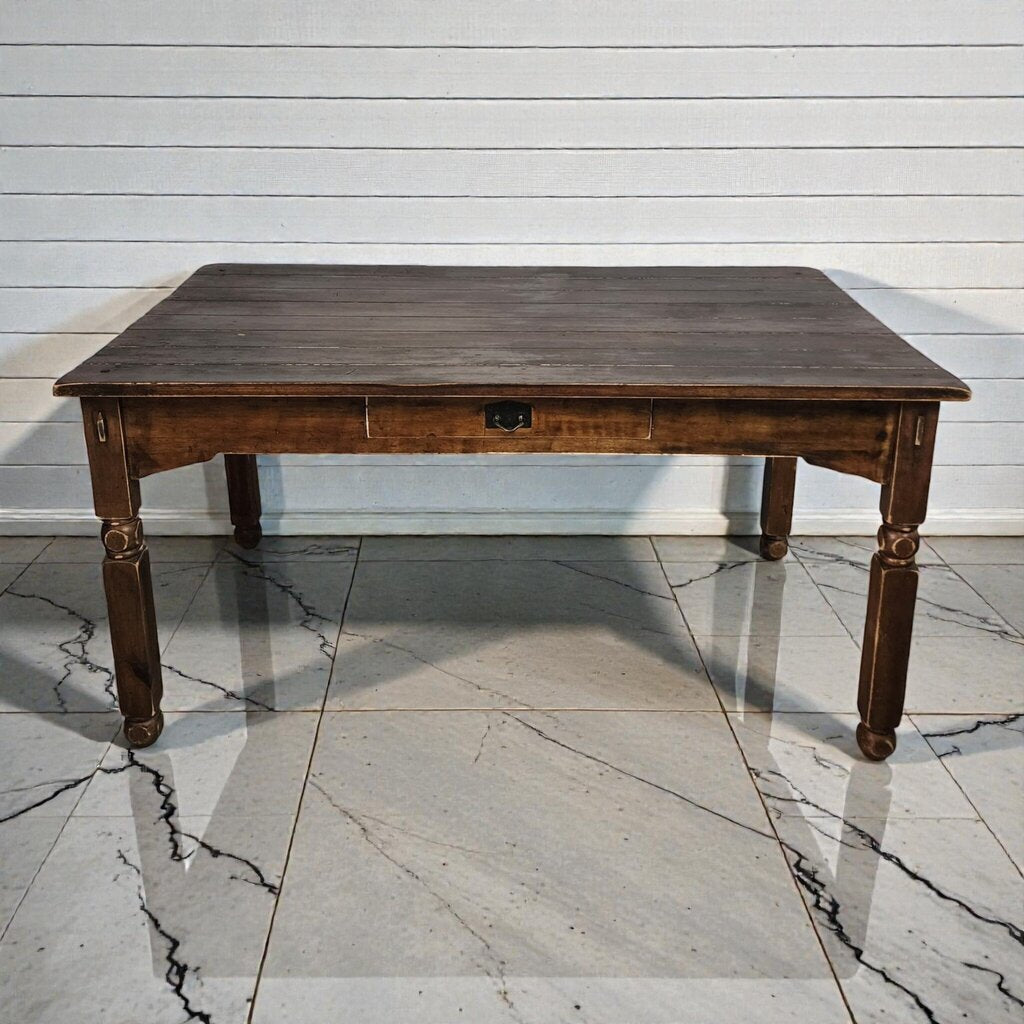 7948 Rustic Dark-Stained Plank Top Farmhouse Dining #Table