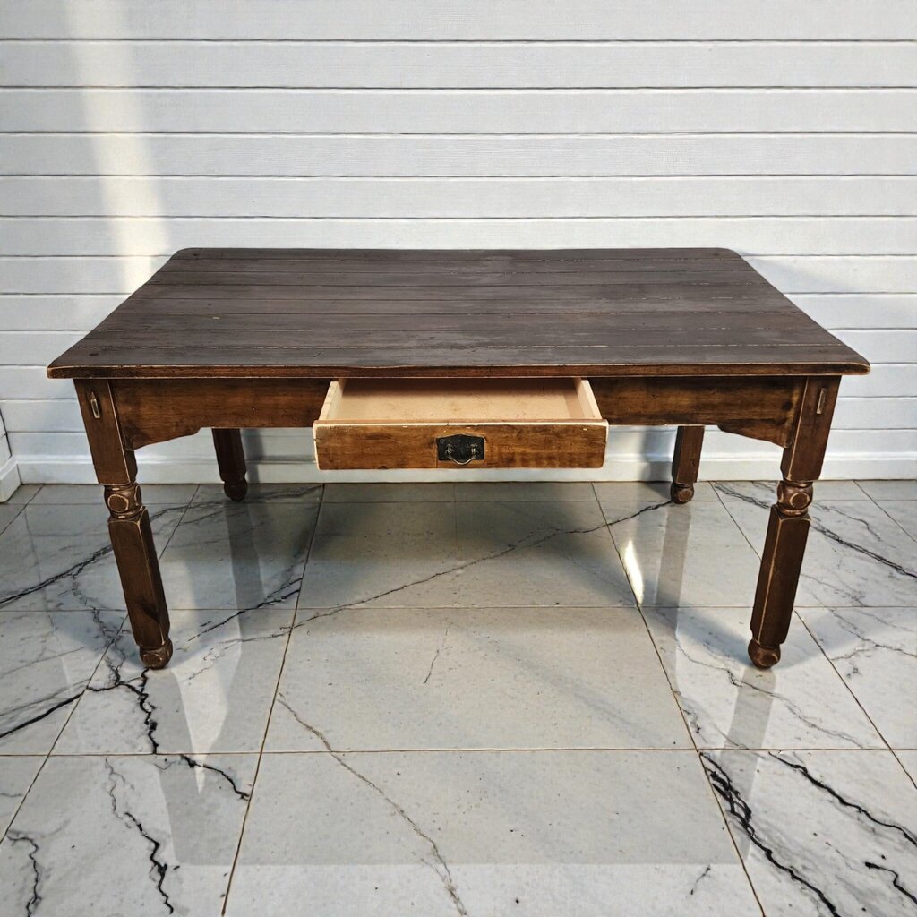 7948 Rustic Dark-Stained Plank Top Farmhouse Dining #Table