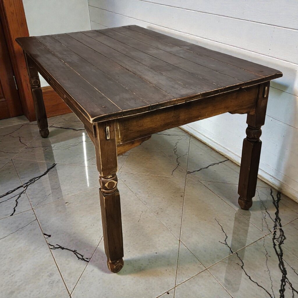7948 Rustic Dark-Stained Plank Top Farmhouse Dining #Table
