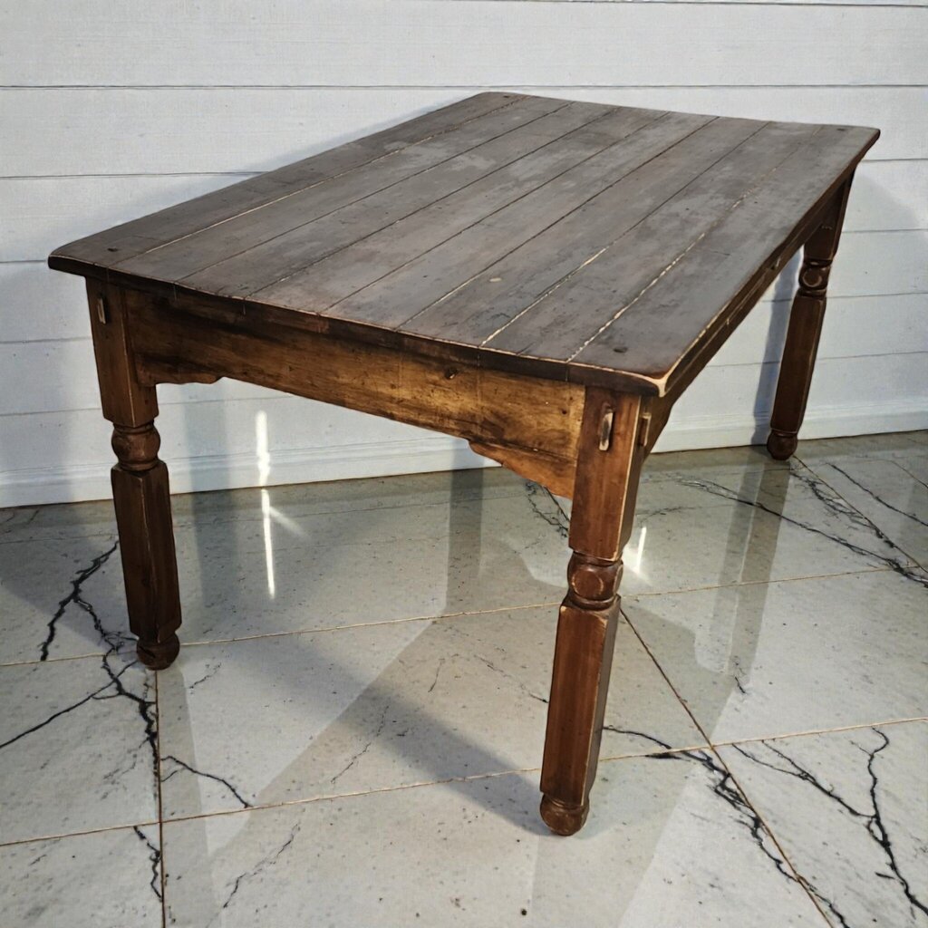 7948 Rustic Dark-Stained Plank Top Farmhouse Dining #Table