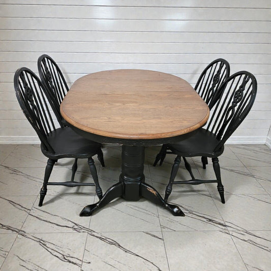 7949 Farmhouse Oak Trestle Table with 4 Windsor Chairs