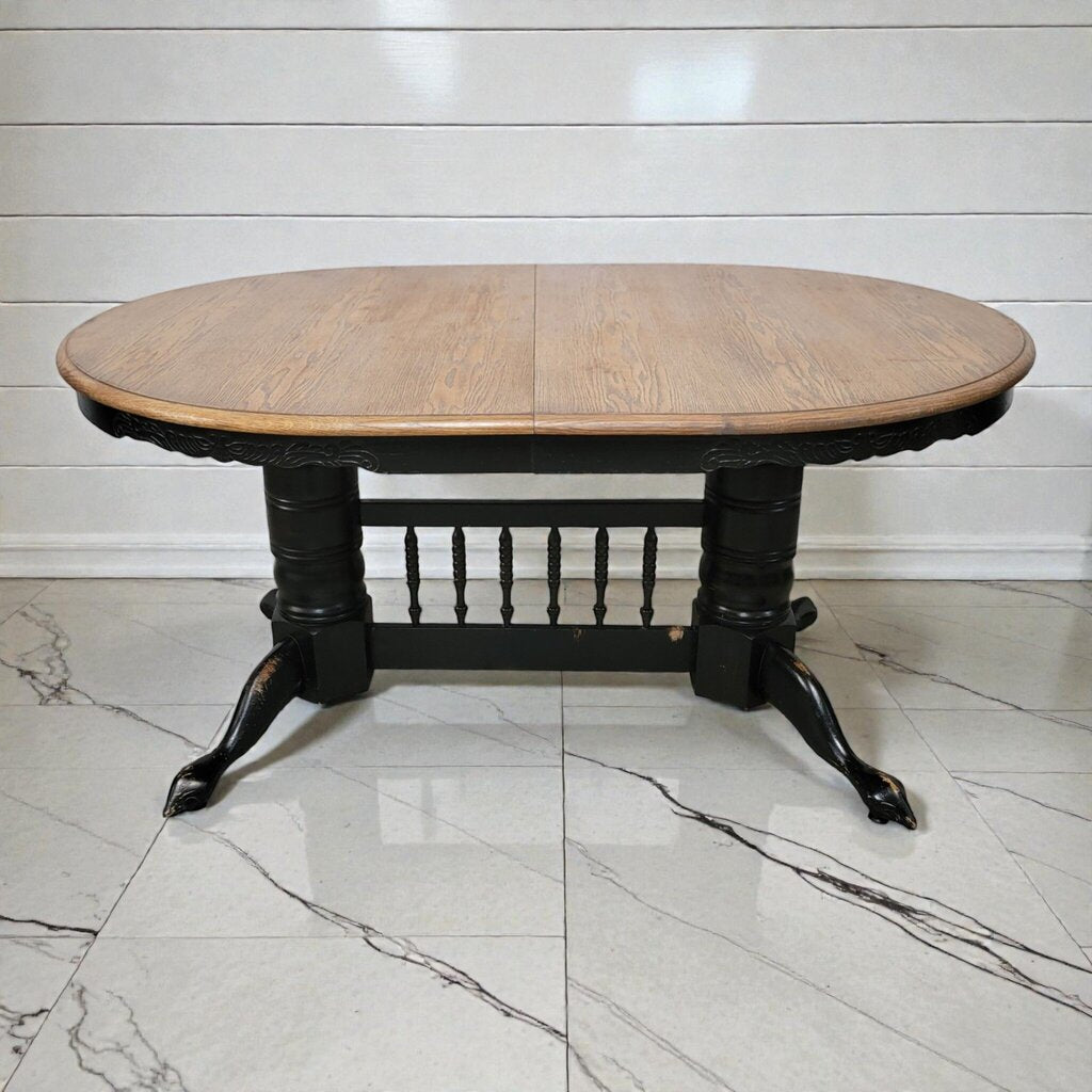 7949 Farmhouse Oak Trestle Table with 4 Windsor Chairs