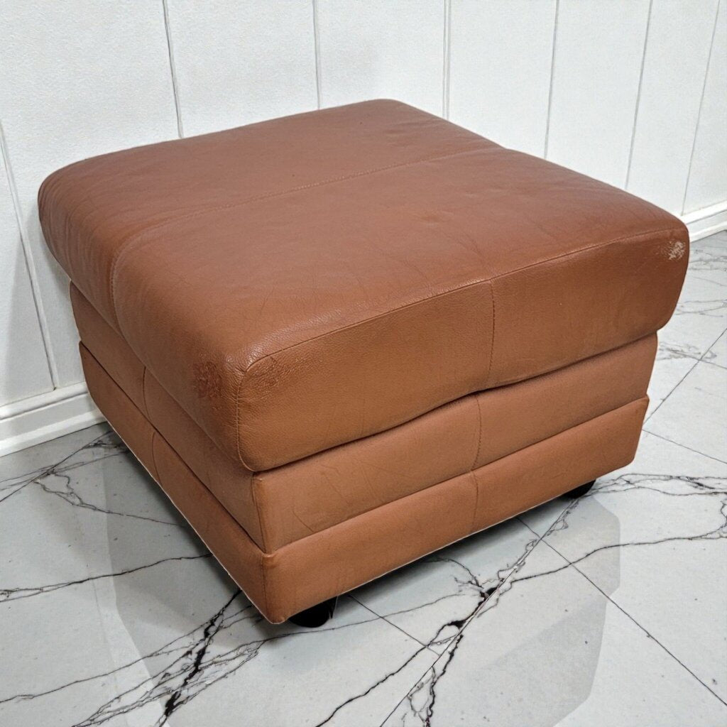 7965 Contemporary Triple Tiered Cognac Vegan Leather Ottoman