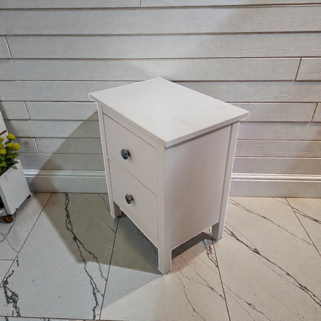 7969 White 2 Drawer Nightstand with Ceramic Knobs