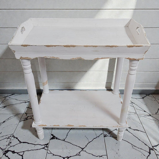 7970 White Distressed 2 Tier Butler's Tray Side #Table