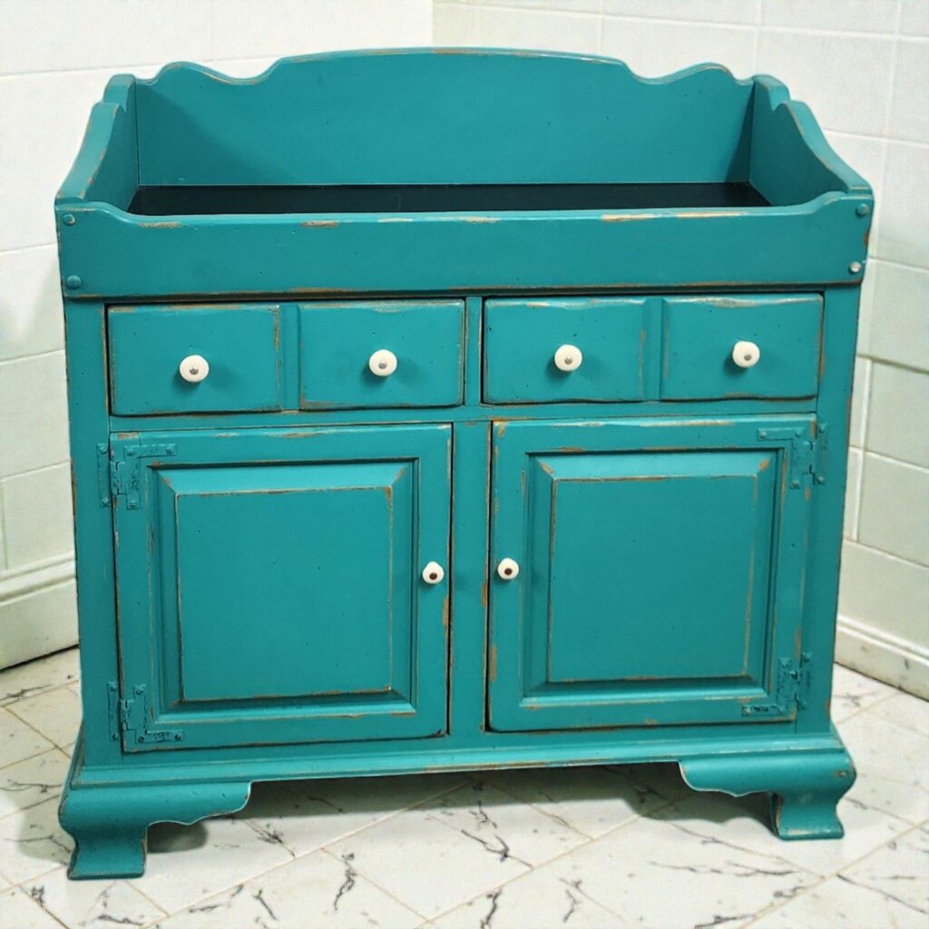 7993 Distressed Teal Painted Dry Sink #Cabinet