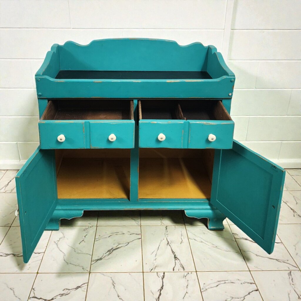 7993 Distressed Teal Painted Dry Sink #Cabinet