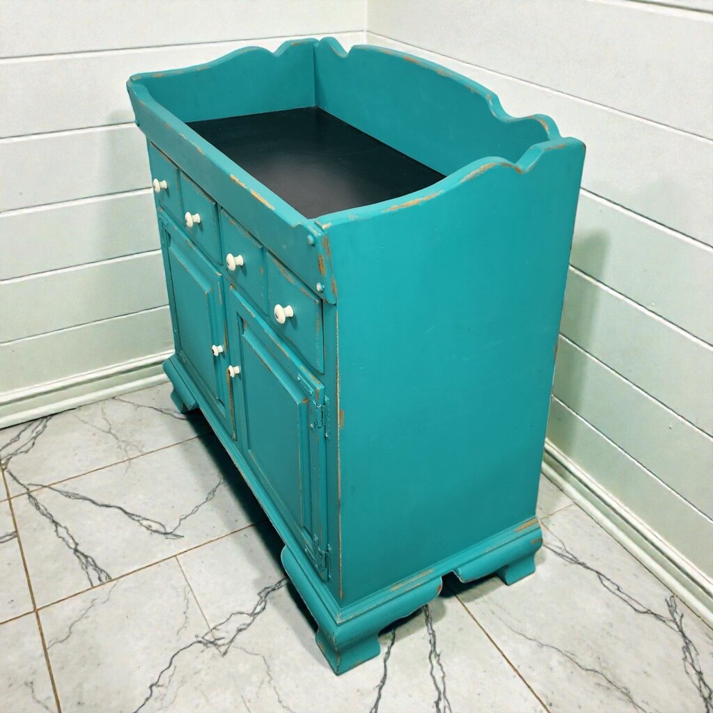 7993 Distressed Teal Painted Dry Sink #Cabinet