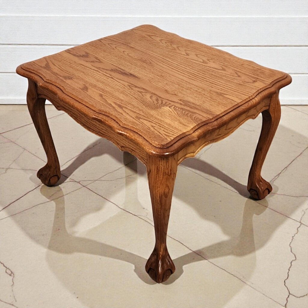 8012 Vintage Oak Cabriole Leg Side Table with Ball and Claw Feet Used ~ FURNITURE