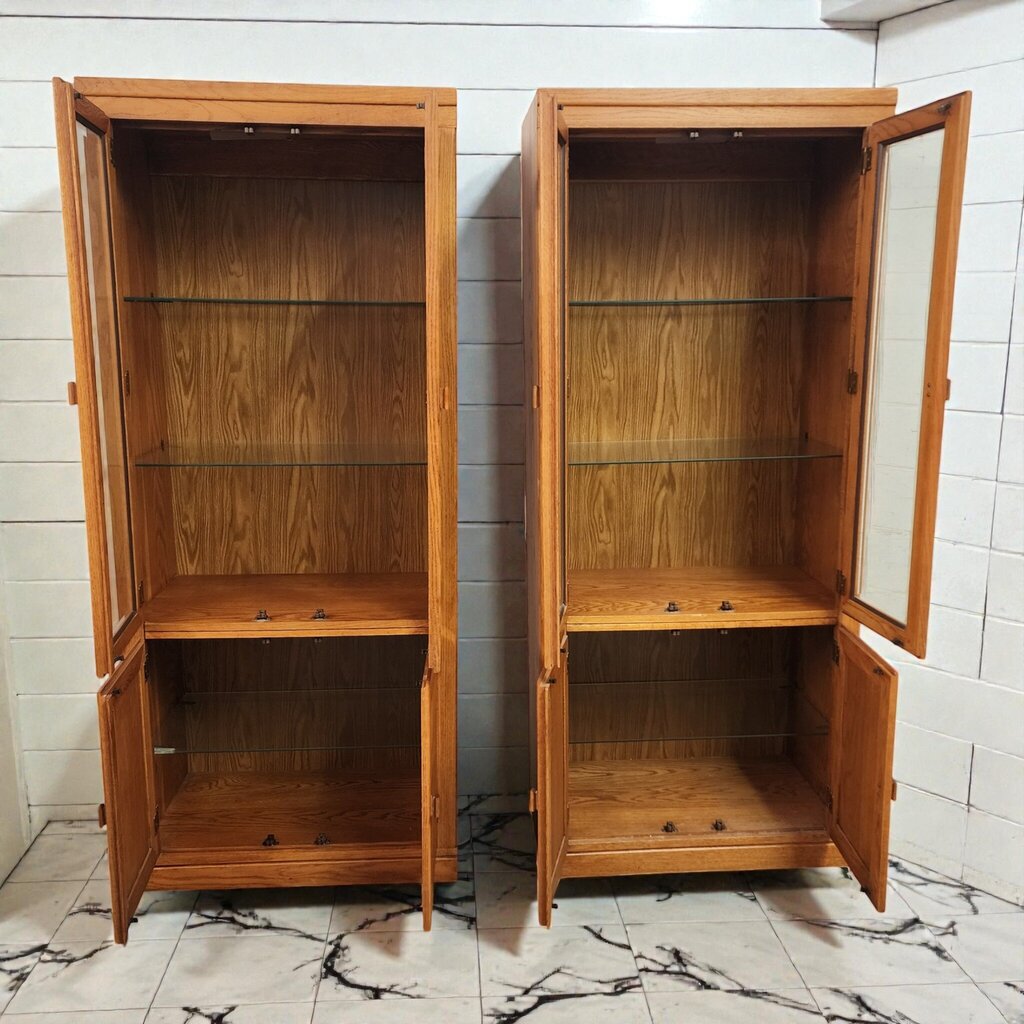 8014-8015 Vintage Oak Basketweave #Bookcase with Glass Doors ~ FURNITURE