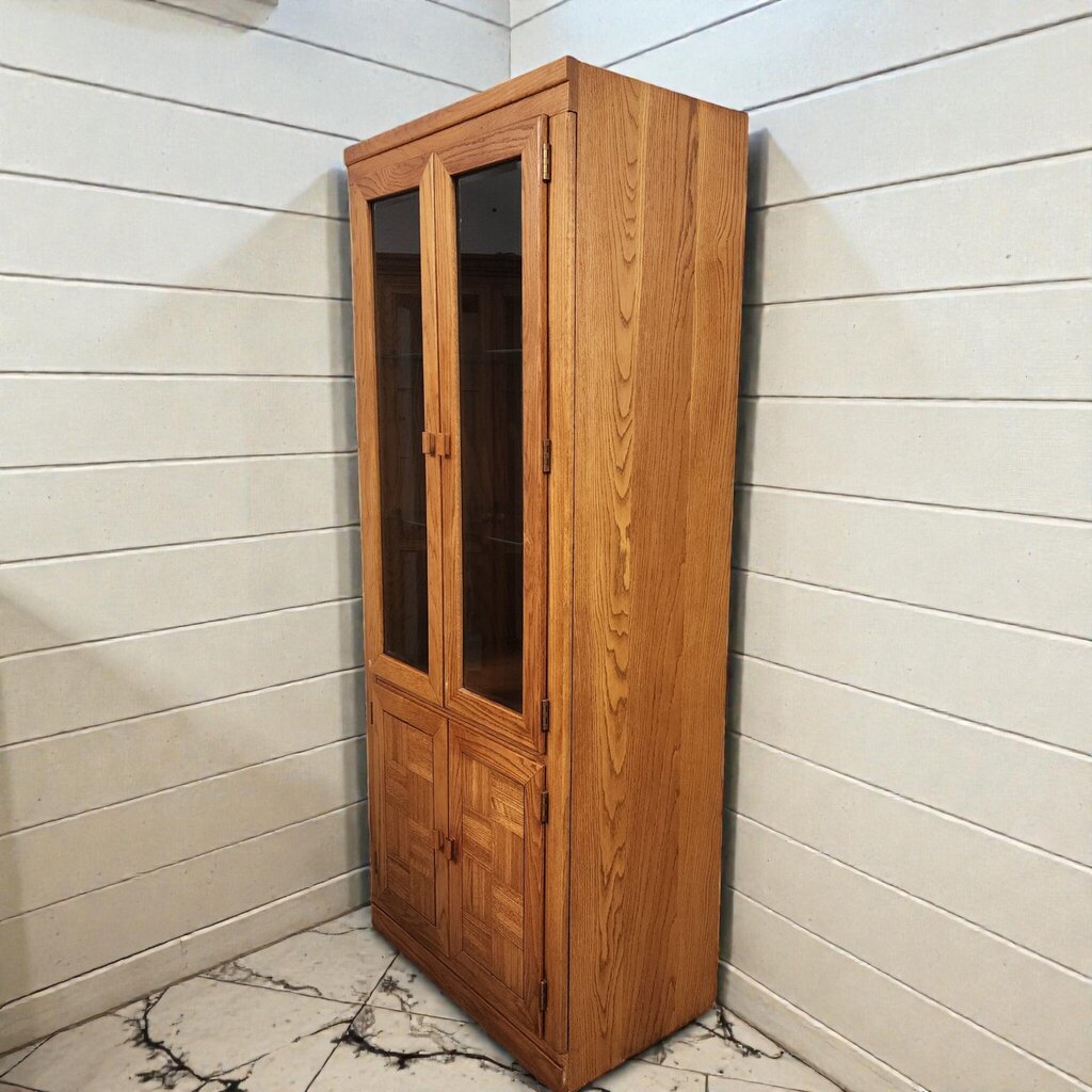 8014-8015 Vintage Oak Basketweave #Bookcase with Glass Doors ~ FURNITURE