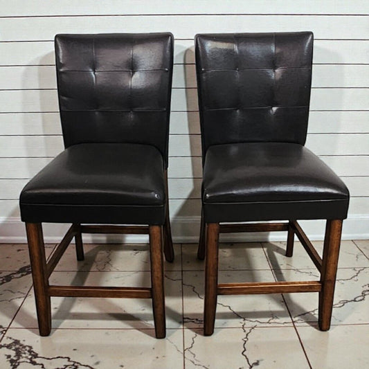 8020-8021 Contemporary Espresso Faux Leather Button-Tufted Counter Stool