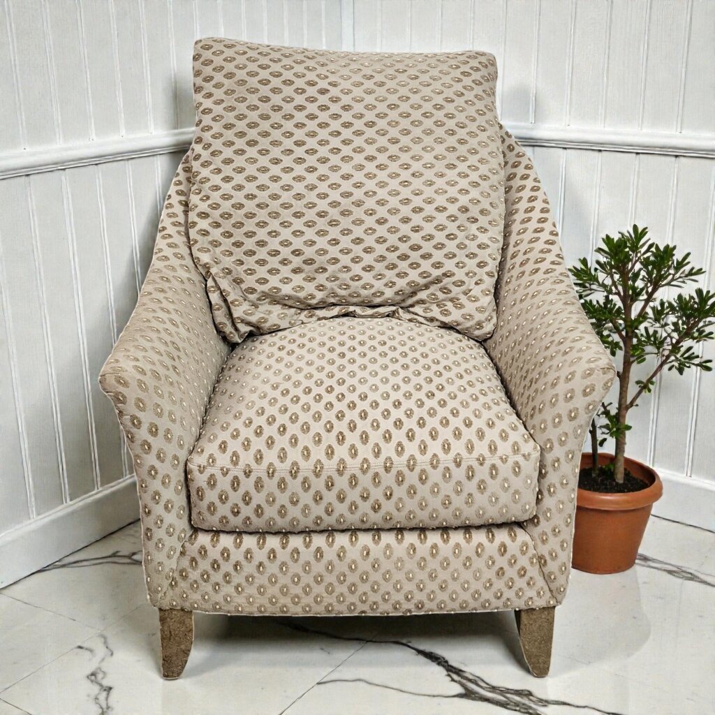 8026 Custom Upholstered Curved Back Club #Chair with Embroidered Medallion Fabric Used ~ FURNITURE