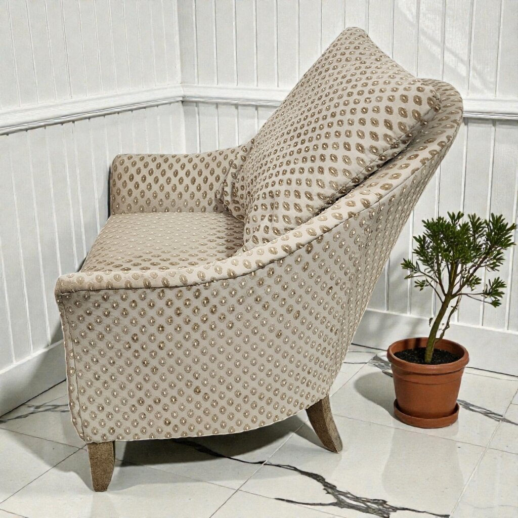 8026 Custom Upholstered Curved Back Club #Chair with Embroidered Medallion Fabric ~ FURNITURE