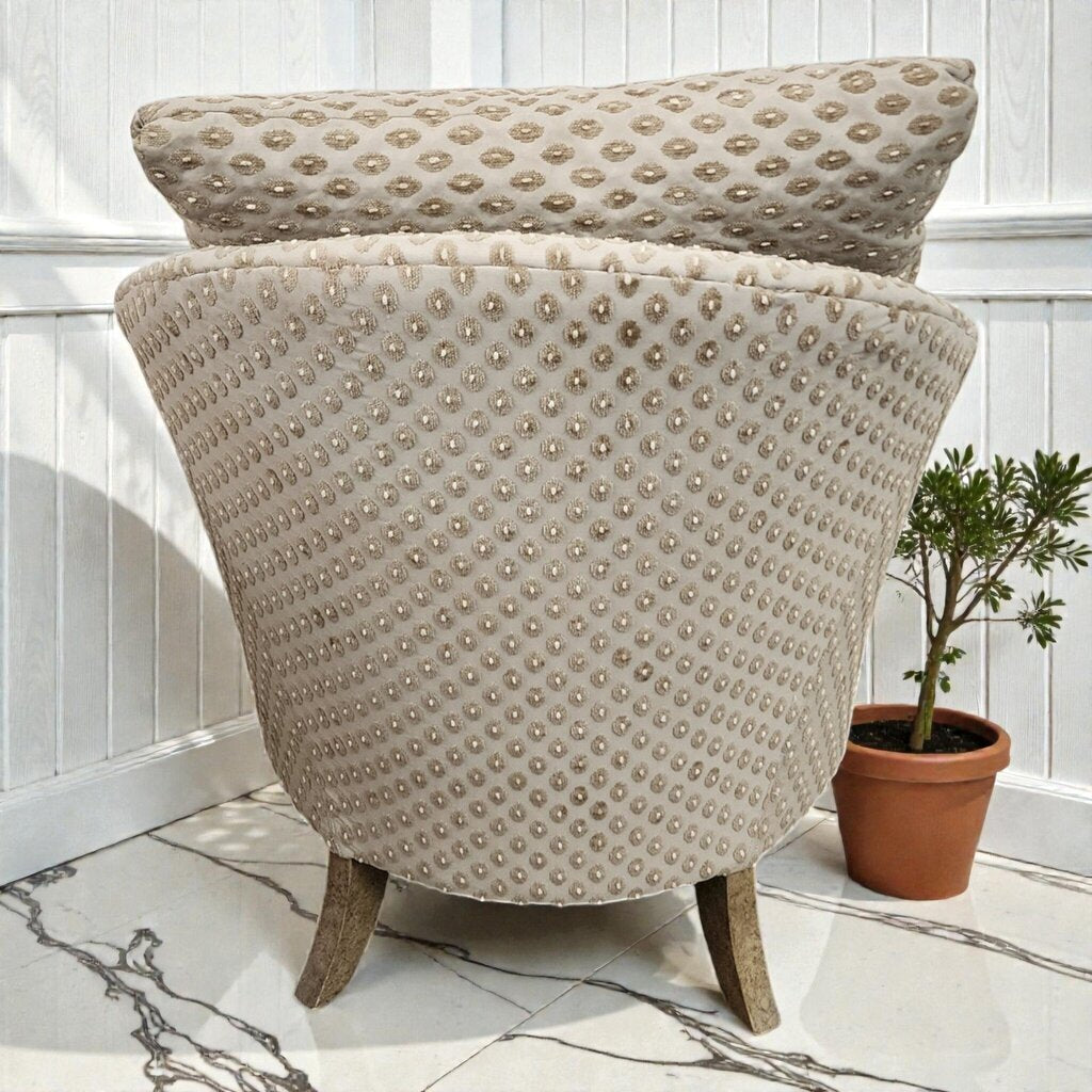 8026 Custom Upholstered Curved Back Club #Chair with Embroidered Medallion Fabric ~ FURNITURE