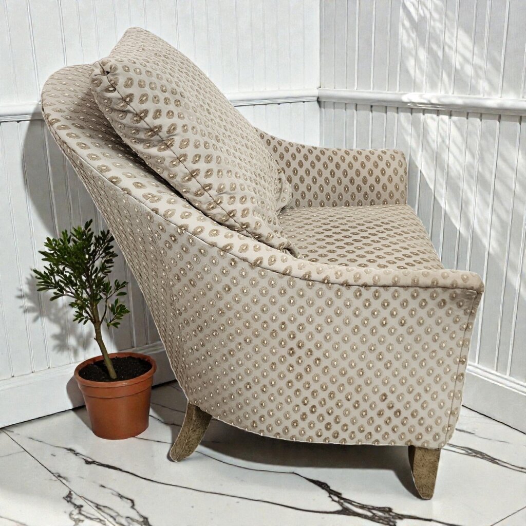 8026 Custom Upholstered Curved Back Club #Chair with Embroidered Medallion Fabric ~ FURNITURE