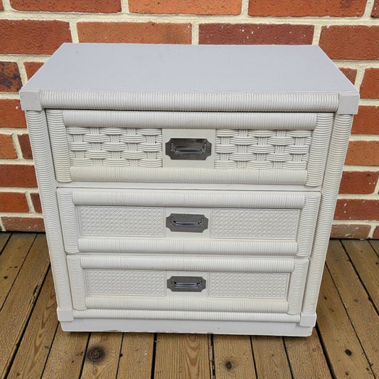 8034 Vintage White Pencil Reed and Wicker 3-Drawer Chest
