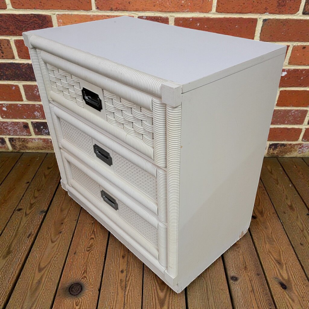 8034 Vintage White Pencil Reed and Wicker 3-Drawer Chest